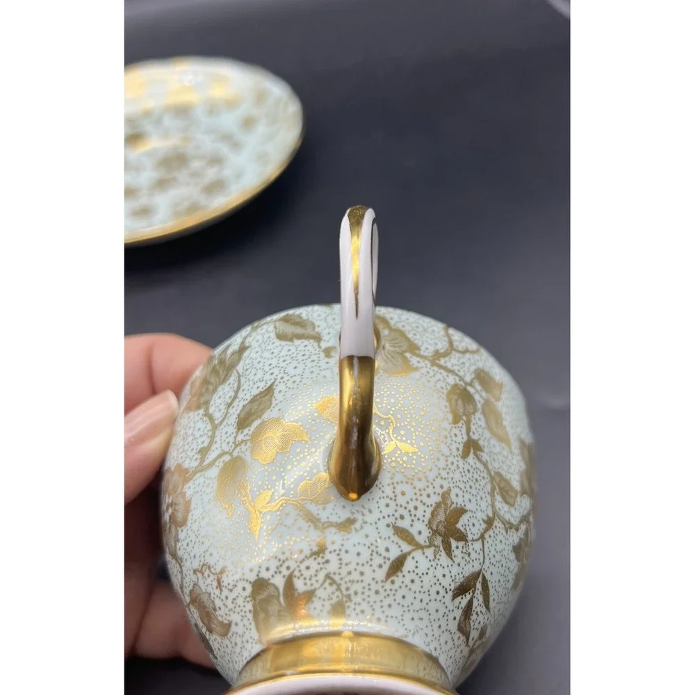 Vintage TUSCAN England Bone China Blue Golden Blossom Set Footed Cup & Saucer